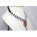 Women necklace silver gold rhodium glass pearl stone tribal black thread C 473